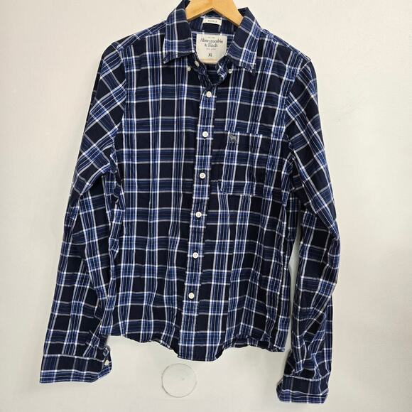 Abercrombie Fitch Men's Muscle Button-Down White Blue Shirt, Size XL - Picture 1 of 9
